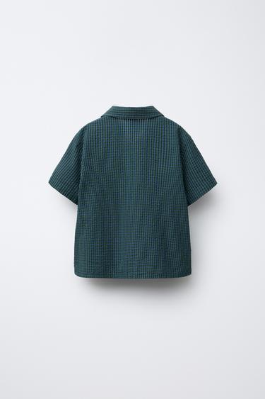 SEERSUCKER SHIRT WITH POCKET - Blue green by Zara - Image 1