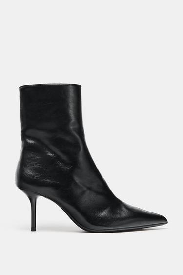 CRACKLED-EFFECT HIGH-HEEL ANKLE BOOTS - Black by Zara