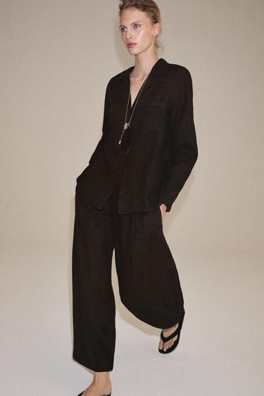 ZW COLLECTION LINEN BARREL TROUSERS - Brown by Zara