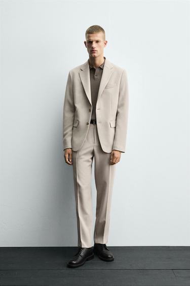 Zara SLIM FIT SUIT PANTS - Sand / Marl