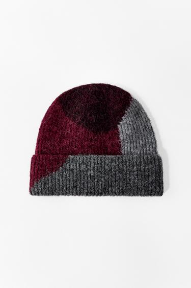 GORRO BEANIE PUNTO ESTAMPADO - Burgundy de Zara