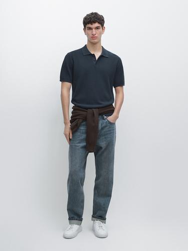 Polo punto manga corta algodón - Azul medio de Zara