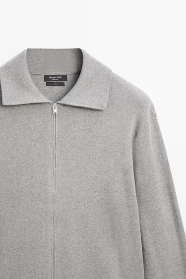 100% cotton zip-up knit cardigan — Gray / Beige 2