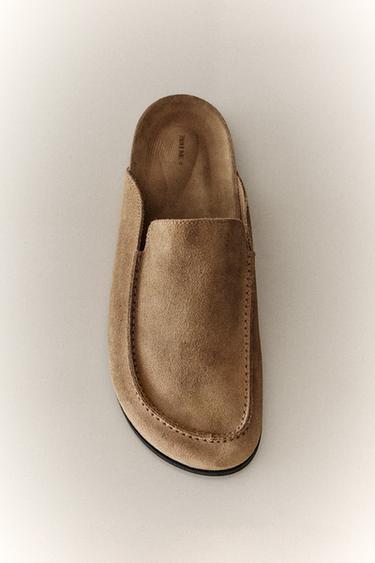 LEATHER MULE CLOG SLIPPERS - Brown by Zara