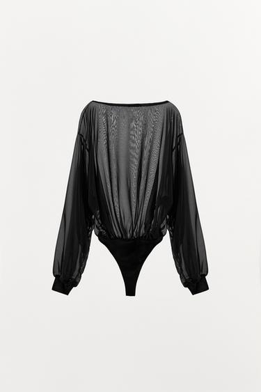 BODY SEMI-TRANSPARENT À MANCHES LONGUES - Noir de Zara - Image 7