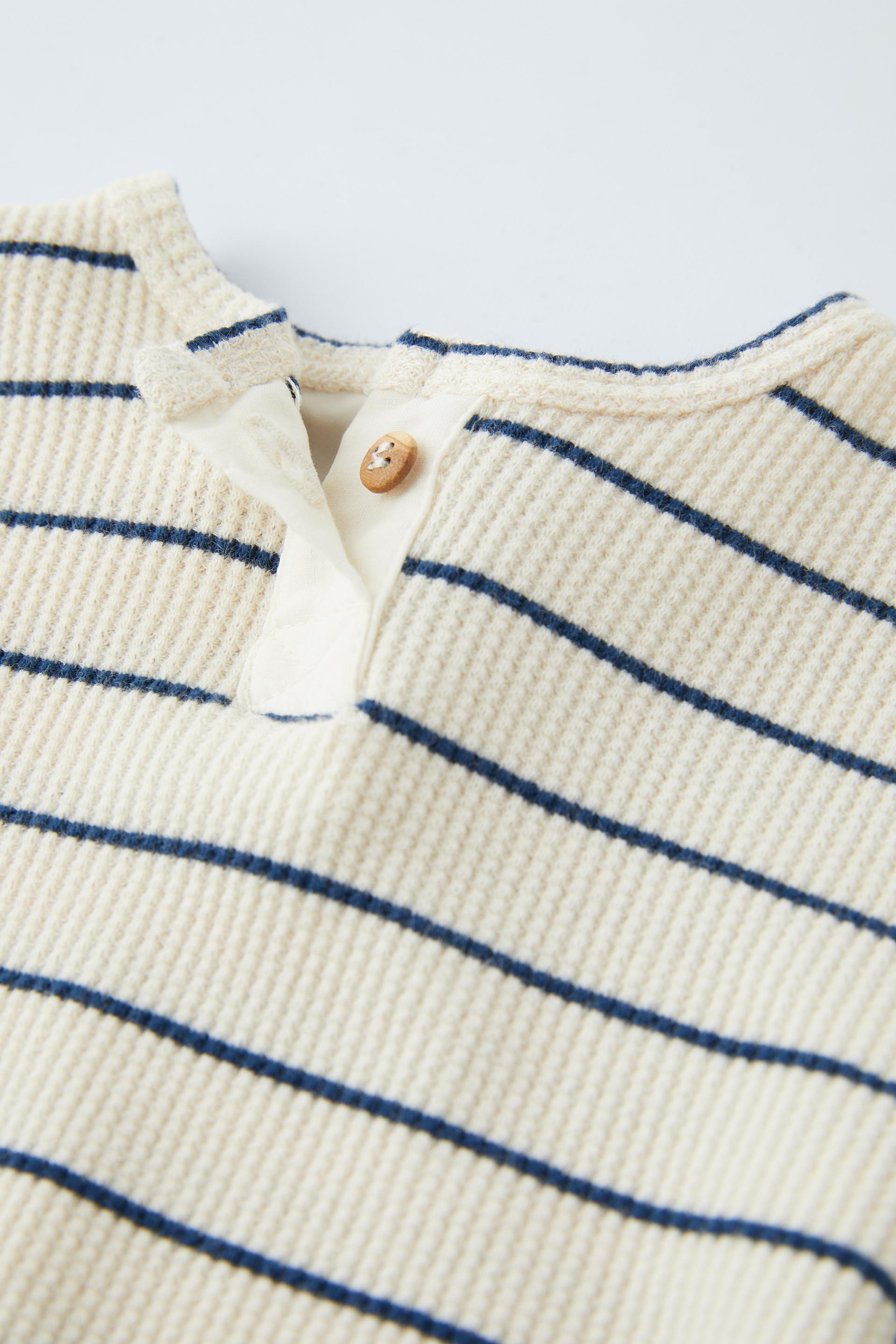 STRIPED WAFFLE-KNIT T-SHIRT - Light ecru