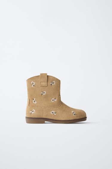 EMBROIDERED LEATHER BOOTS - Sand Brown by Zara