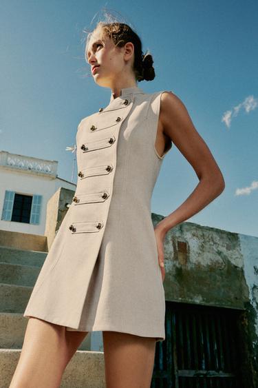 LINEN BLEND MINI DRESS WITH BUTTON DETAILS - Light beige by Zara - Image 4