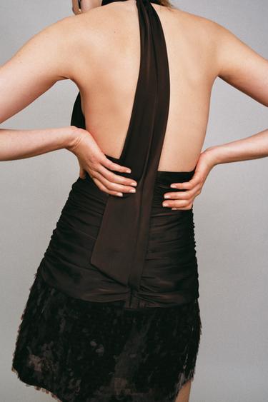 ROBE COURTE ASSOCIÉE À PAILLETTES - Marron de Zara - Image 2