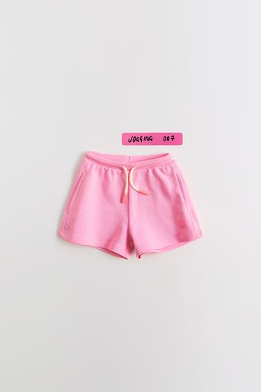 Zara EMBROIDERED PLUSH SHORTS - Neon pink