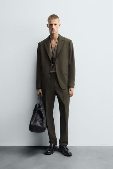 SLIM FIT SUIT TROUSERS - Khaki by Zara