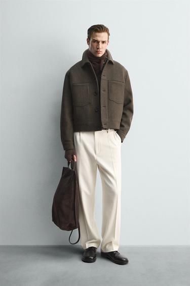 LIMITED EDITION WOOL BLEND CROPPED JACKET - Dark khaki by Zara - Image 0