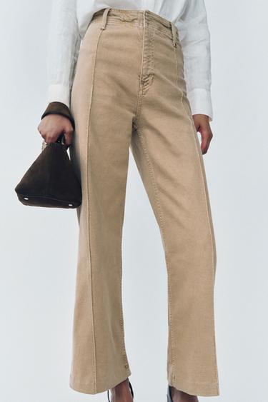 JEANS ZW COLLECTION TAILORED WIDE LEG TIRO ALTO - ARENA/MARRÓN de Zara