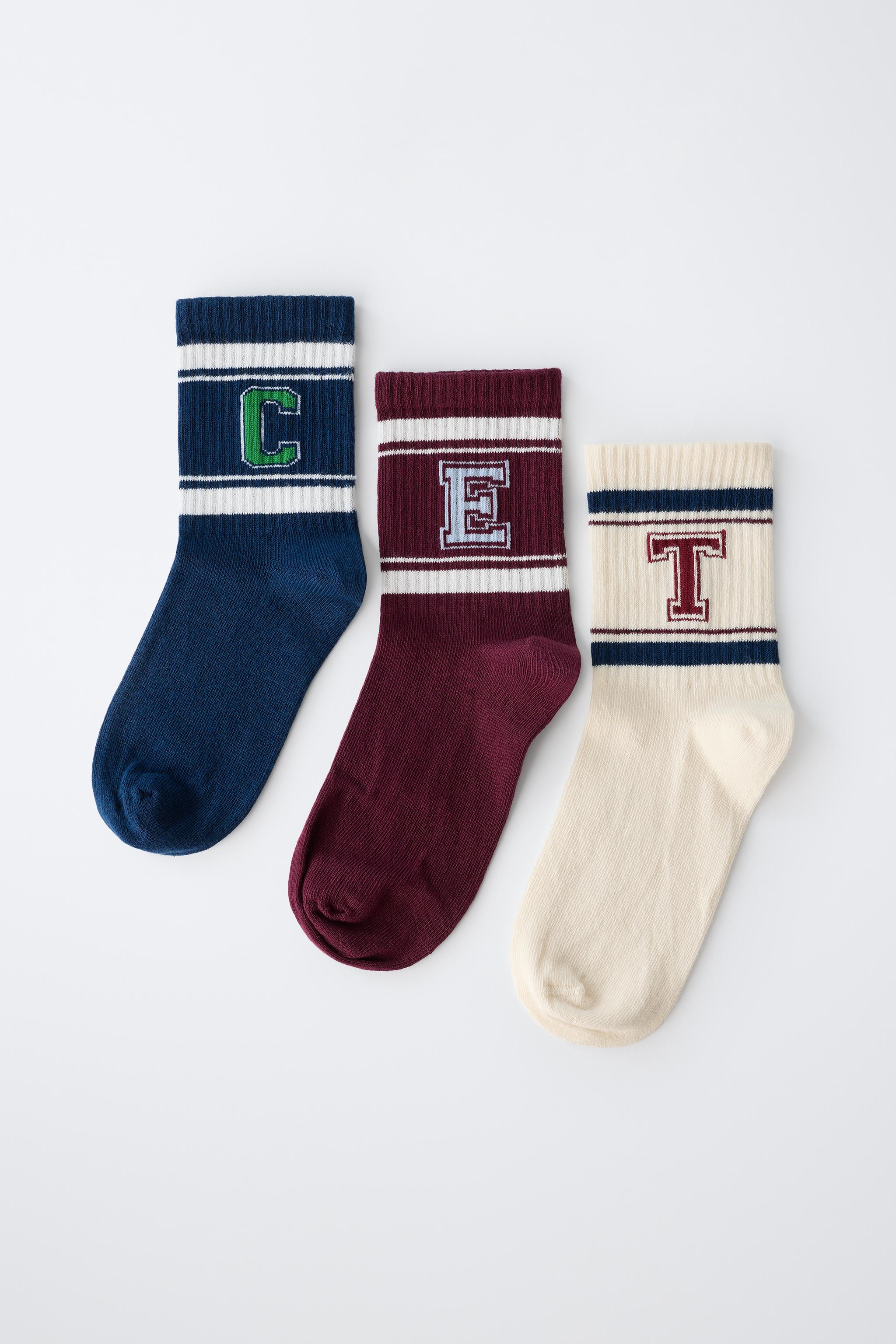 Three-Pack Varsity Striped Crew Socks — Burgundy