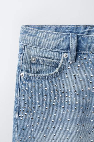 LONG DENIM BERMUDA SHORTS WITH RHINESTONES - Blue by Zara - Image 3