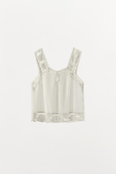 LIMITED EDITION EMBROIDERED LACE STRAPPY TOP - Oyster-white by Zara - Image 3