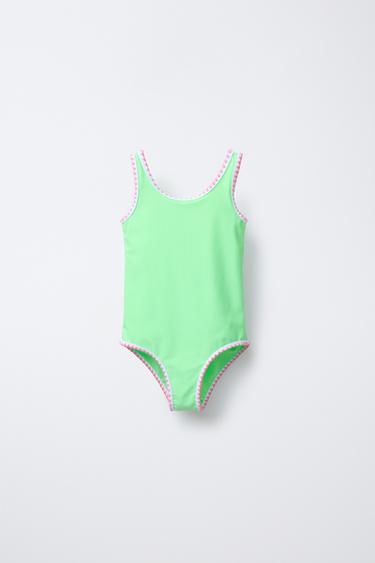 6-14 AÑOS/ BAÑADOR ACABADOS CONTRASTE - Verde agua de Zara