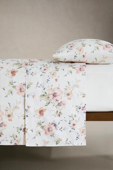 WILD FLOWERS SATEEN FLAT SHEET (300 THREAD COUNT) - Light beige by Zara - Image 2