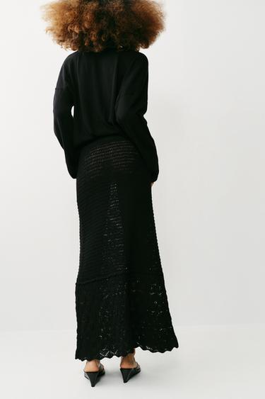 JUPE LONGUE EN MAILLE POINTELLE - Noir de Zara - Image 4