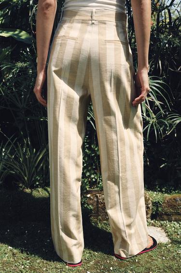 ZW COLLECTION STRIPED WIDE-LEG TROUSERS - Ecru / Beige by Zara - Image 2