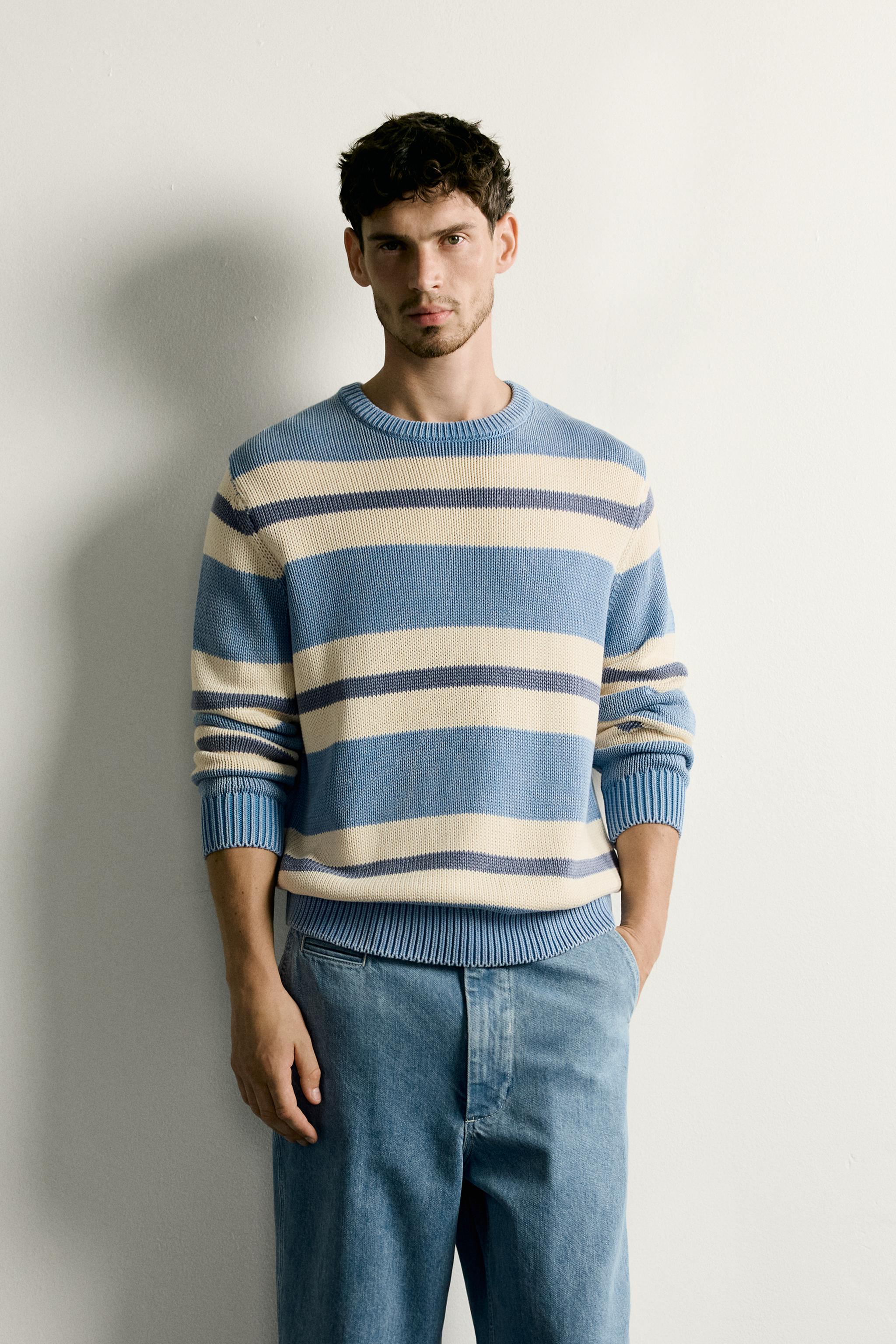 WASHED STRIPED JACQUARD REGULAR FIT SWEATER