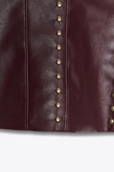 STUDDED FAUX LEATHER BANDEAU TOP - Burgundy by Zara - Image 8