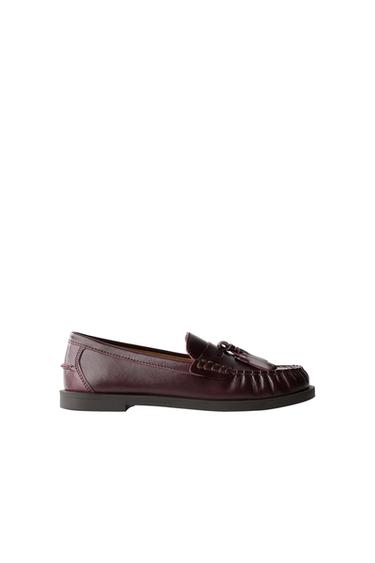 Zara LEATHER TASSELED LOAFERS LIMITED EDITION - Burgundy Red
