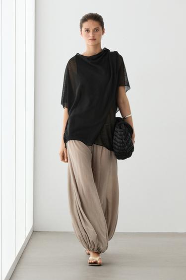 T-shirt cache-cœur en lin - Noir de Zara - Image 0