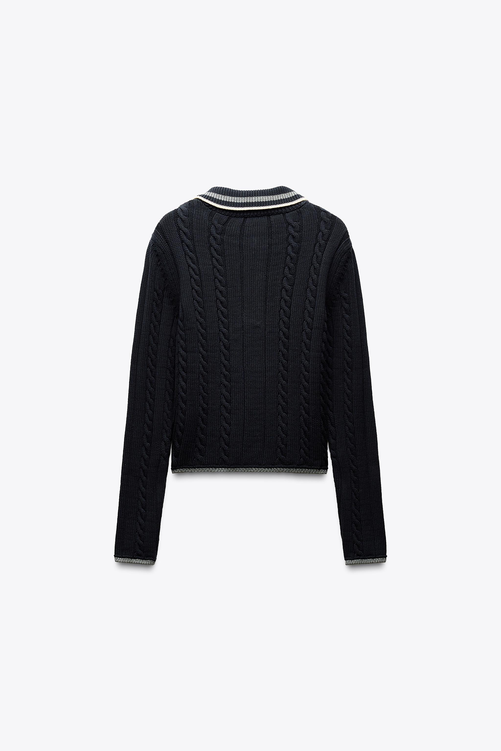 ザラ　パイピングニットポロセーター　M パイピングニットポロセーター - マリンブルー | ZARA Japan / 日本