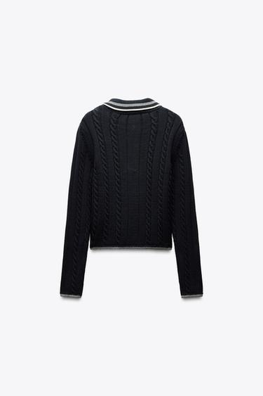 CONTRAST PIPING KNIT POLO SWEATER - navy by Zara - Image 5