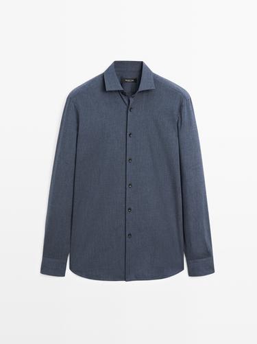 Zara Slim fit twill melange shirt - Mid-blue
