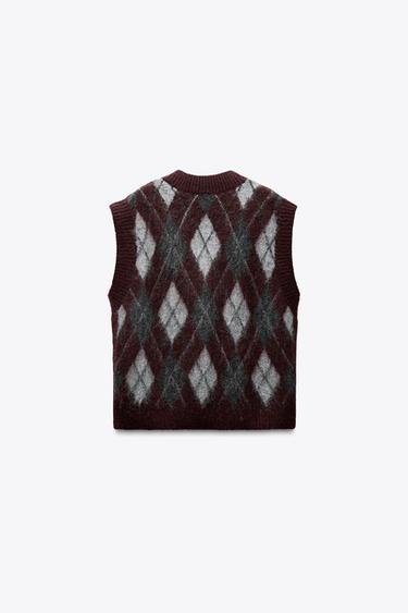 DIAMOND KNIT JUMPER VEST - Purple by Zara - Image 5