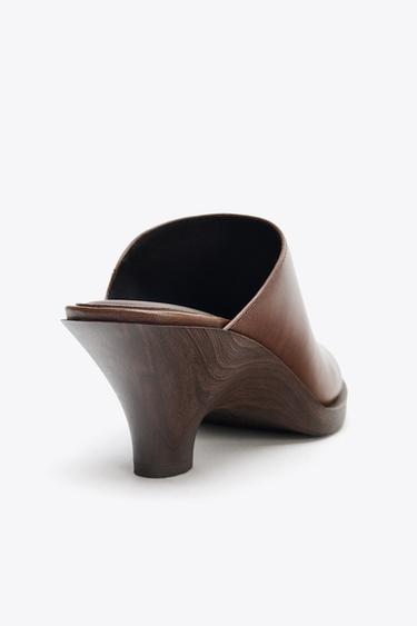 LEATHER HEELED CLOGS - Brown by Zara - Image 5