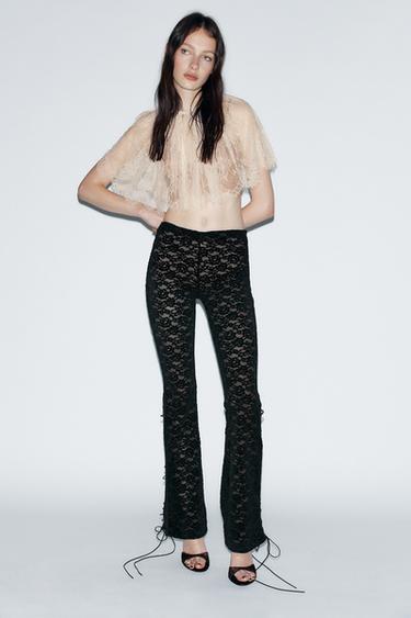 Zara LACE TIE LEGGINGS - Black