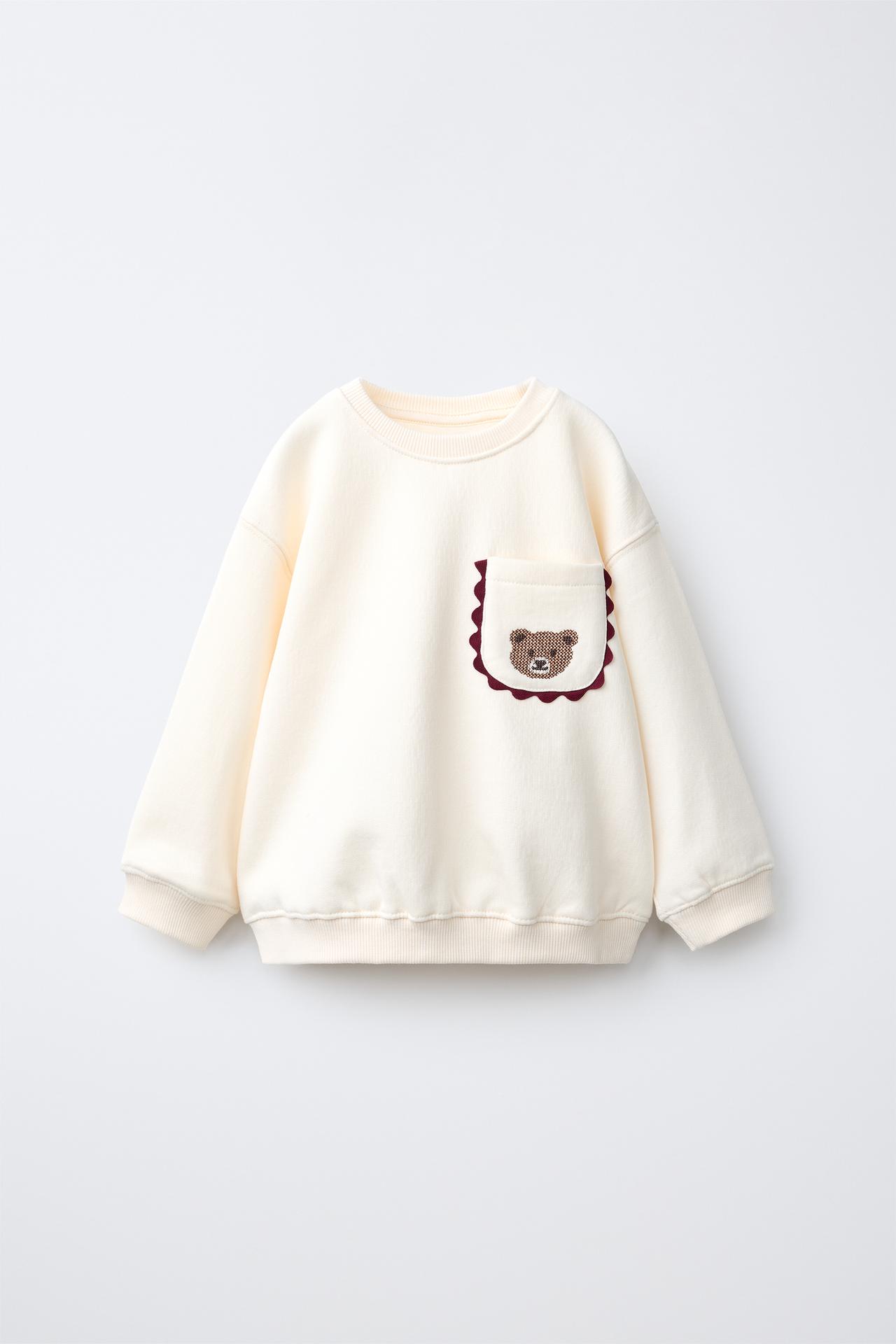 EMBROIDERED FLORAL SWEATSHIRT — Mid-ecru