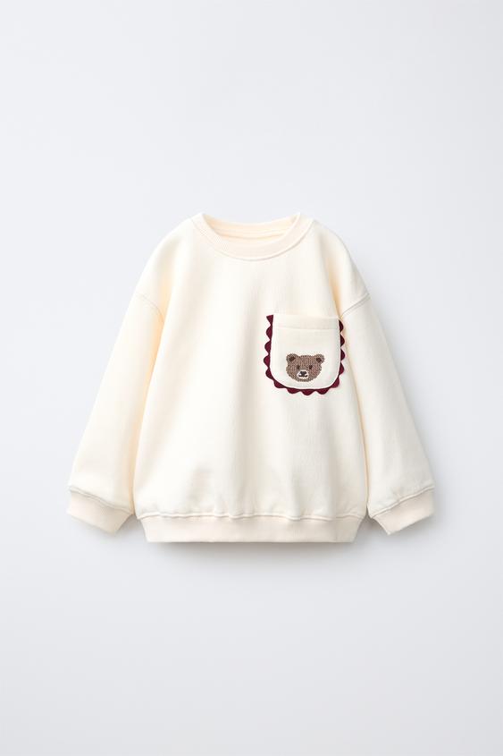 Zara EMBROIDERED POCKET SWEATSHIRT - Mid-ecru - Image 0