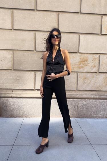 АТЛАСНЕ БОДІ ZW COLLECTION З МЕРЕЖИВОМ ТА КОМІРОМ ХАЛЬТЕР - Чорний Zara
