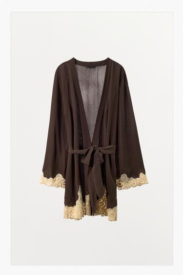 VISCOSE BADEJAS 100% MET KANTBORDUURSEL - DONKERBRUIN van Zara