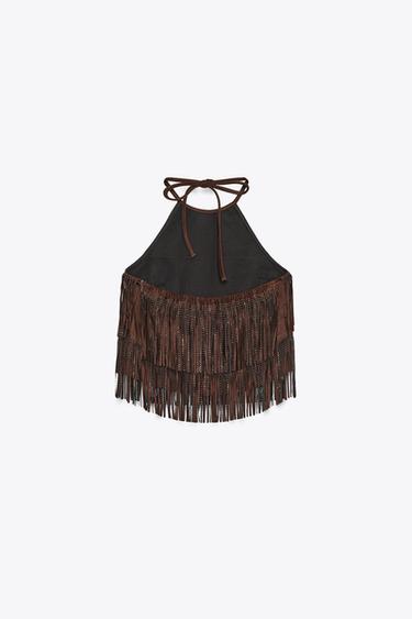 TOP À FRANGES EFFET DAIM BRILLANT - Marron de Zara - Image 8