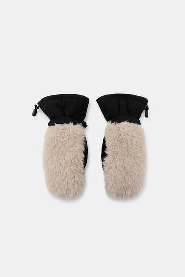 Zara FAUX FUR POLARTEC® MITTENS SKI COLLECTION - Mink
