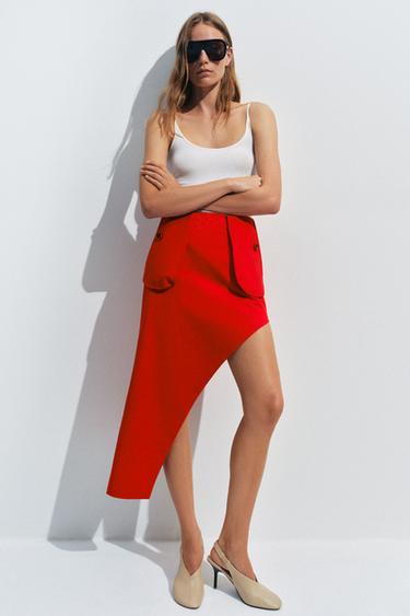 JUPE ASYMÉTRIQUE À POCHES ZW COLLECTION - Rouge de Zara - Image 9