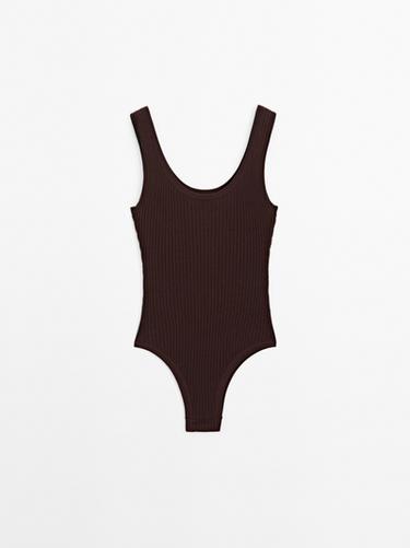 Zara Knit bodysuit with round neckline - STUDIO - Burgundy