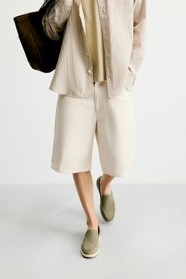 CASUAL LEATHER LOAFERS - Khaki Green by Zara