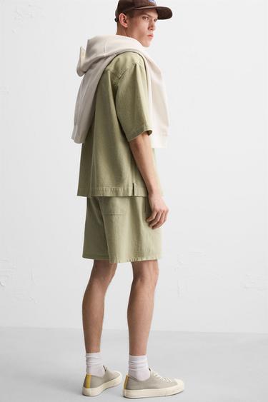 EMBROIDERED TEXTURED BERMUDA SHORTS - Light khaki by Zara - Image 4