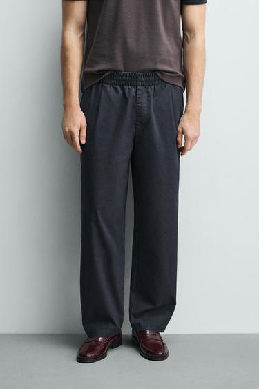 Zara WASHED RELAXED FIT PANTS - Gray / Blue