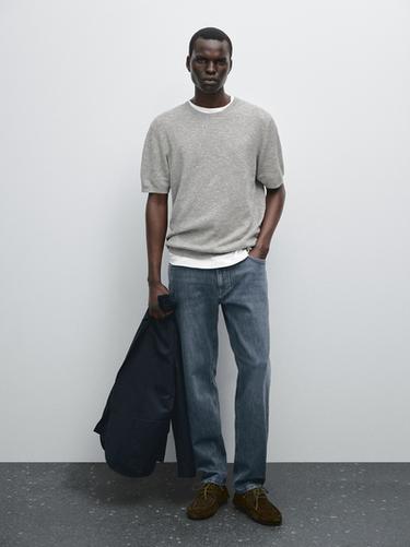 Zara Short sleeve mouliné knit T-shirt - Khaki
