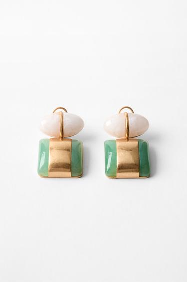 Zara DOUBLE RESIN STONE EARRINGS - Golden