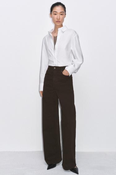 JEANS ZW COLLECTION WIDE LEG TIRO ALTO - Marrón de Zara