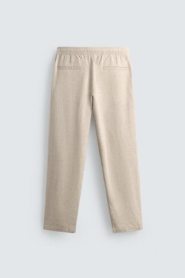 RELAXED FIT COTTON-LINEN TROUSERS - Light beige by Zara - Image 6