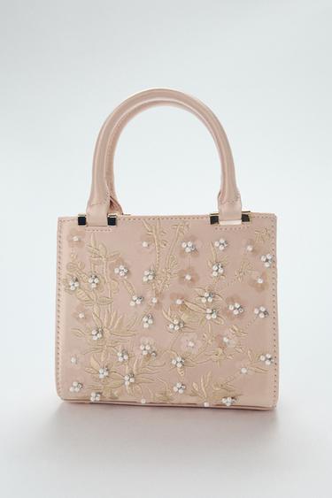 STRUCTURED EMBROIDERED HANDBAG - Pink by Zara